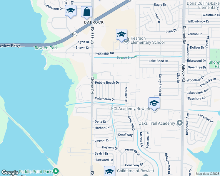 map of restaurants, bars, coffee shops, grocery stores, and more near 4610 Monterrey Drive in Rowlett