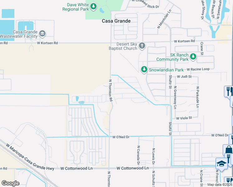 map of restaurants, bars, coffee shops, grocery stores, and more near 1851 North Rim Rock Drive in Casa Grande