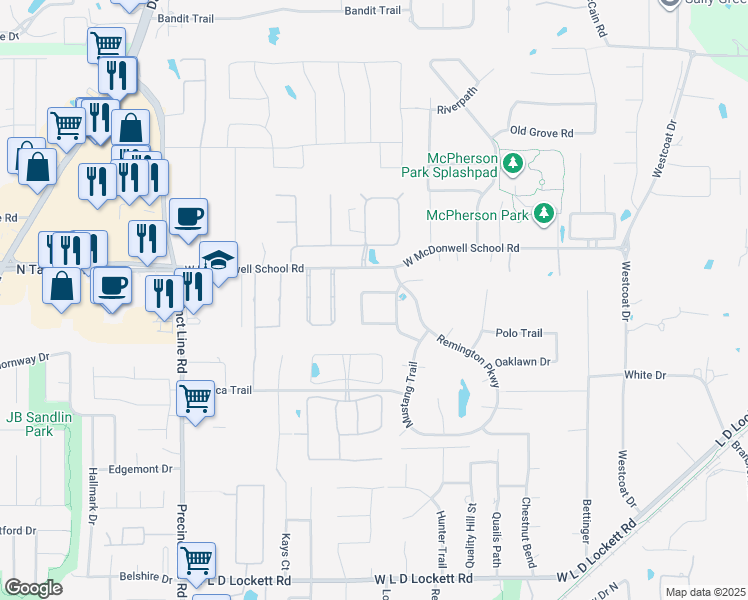 map of restaurants, bars, coffee shops, grocery stores, and more near 609 Shetland Drive in Colleyville