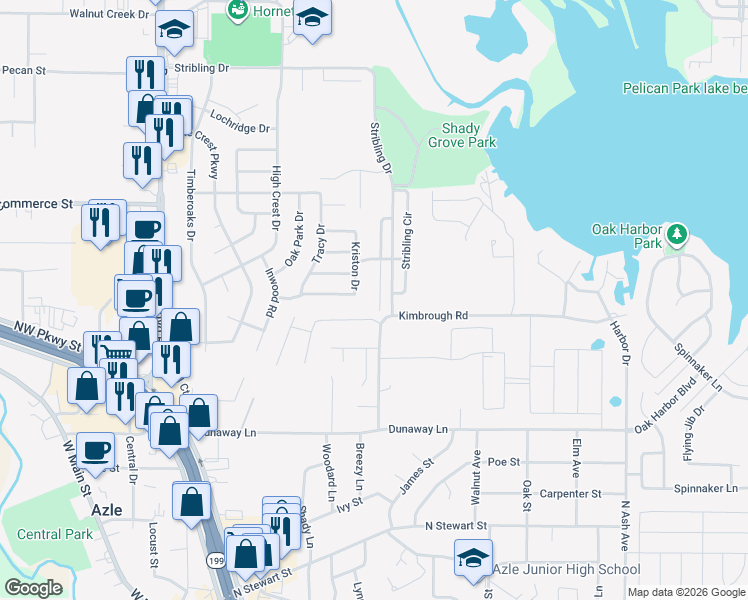 map of restaurants, bars, coffee shops, grocery stores, and more near 609 Madeline Court in Azle