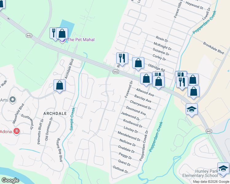 map of restaurants, bars, coffee shops, grocery stores, and more near 7850 Wilderness Trail in North Charleston