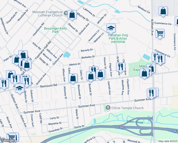 map of restaurants, bars, coffee shops, grocery stores, and more near 5729 Corner Avenue in Hanahan