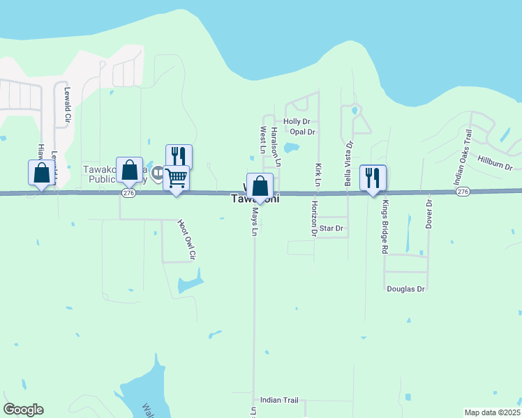map of restaurants, bars, coffee shops, grocery stores, and more near 101 Texas 276 in West Tawakoni