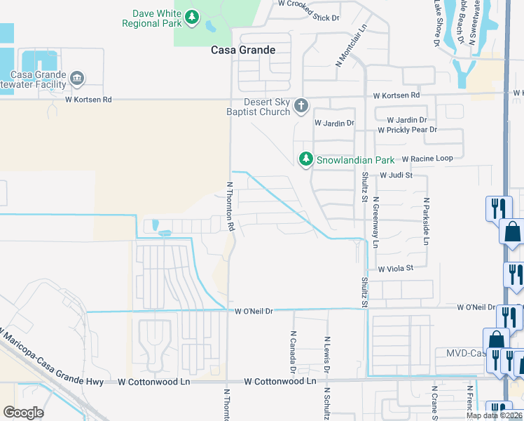 map of restaurants, bars, coffee shops, grocery stores, and more near 951 West Moon Shadow Drive in Casa Grande