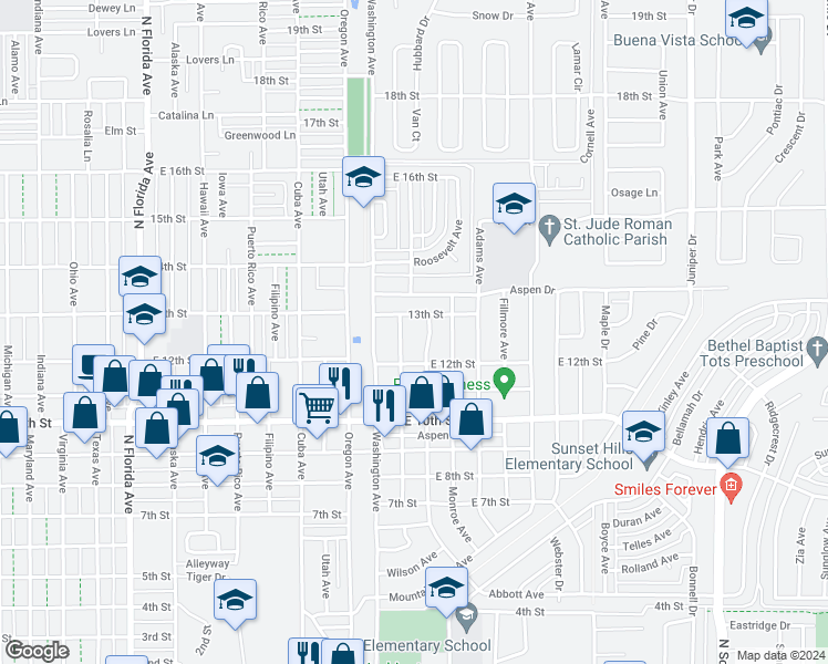 map of restaurants, bars, coffee shops, grocery stores, and more near 1220 Jefferson Avenue in Alamogordo
