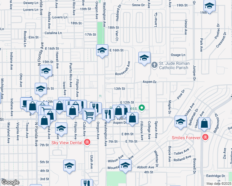 map of restaurants, bars, coffee shops, grocery stores, and more near 1220 Jefferson Avenue in Alamogordo
