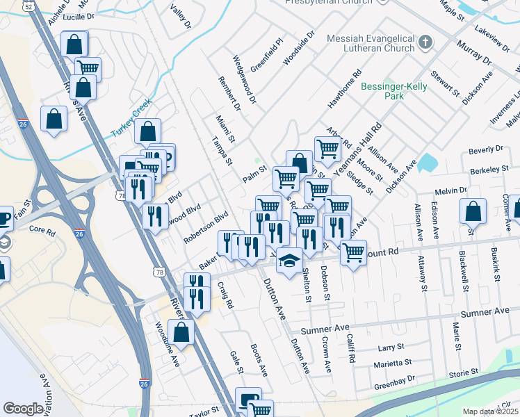 map of restaurants, bars, coffee shops, grocery stores, and more near 5918 Sellers Road in Hanahan