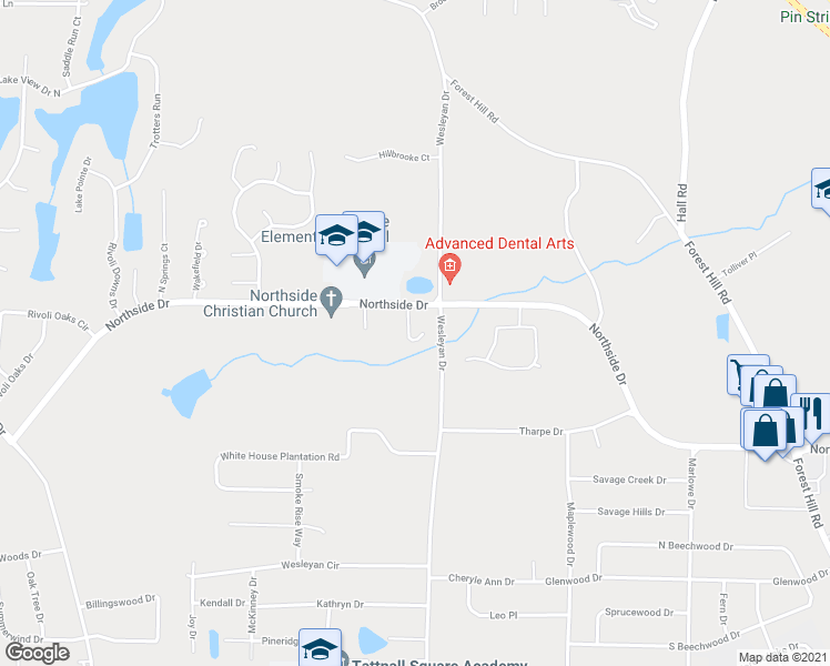 map of restaurants, bars, coffee shops, grocery stores, and more near 118 Braxton Drive in Macon