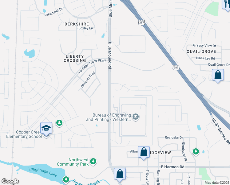 map of restaurants, bars, coffee shops, grocery stores, and more near 9208-9226 Blue Mound Road in Fort Worth