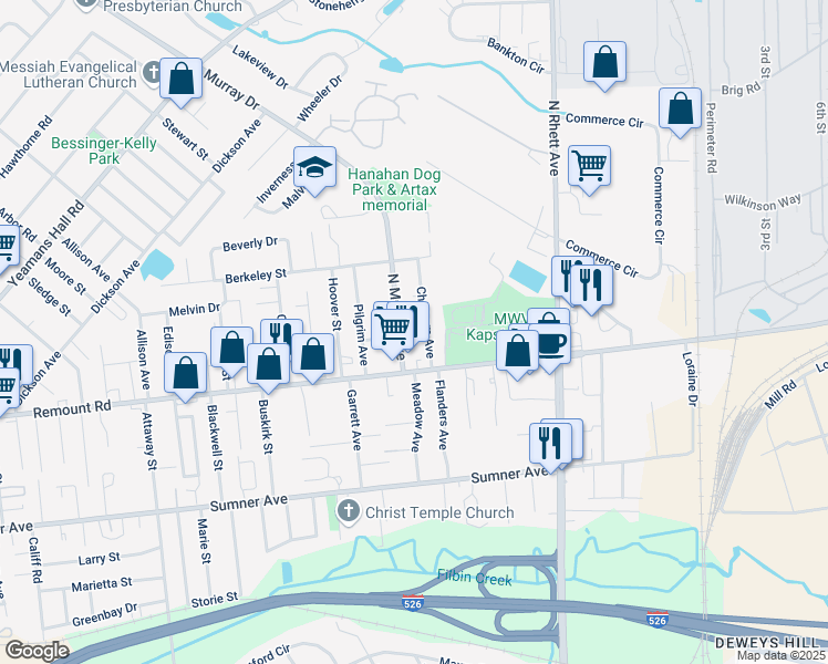 map of restaurants, bars, coffee shops, grocery stores, and more near 5725 North Murray Avenue in North Charleston