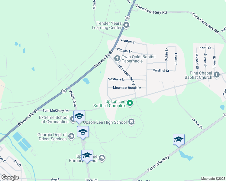 map of restaurants, bars, coffee shops, grocery stores, and more near 1205 Shady Lane in Thomaston
