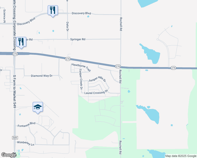 map of restaurants, bars, coffee shops, grocery stores, and more near 3804 Chestnut Trail in Rockwall