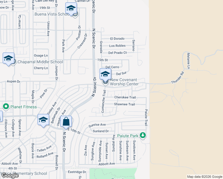 map of restaurants, bars, coffee shops, grocery stores, and more near 1210 Comanche Trail in Alamogordo