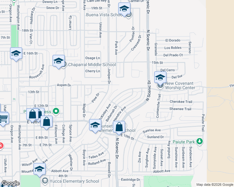 map of restaurants, bars, coffee shops, grocery stores, and more near 1304-1306 Mc Kinley Avenue in Alamogordo