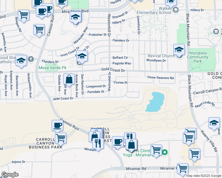 map of restaurants, bars, coffee shops, grocery stores, and more near 8777 Covina Street in San Diego