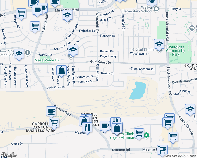 map of restaurants, bars, coffee shops, grocery stores, and more near 8777 Covina Street in San Diego