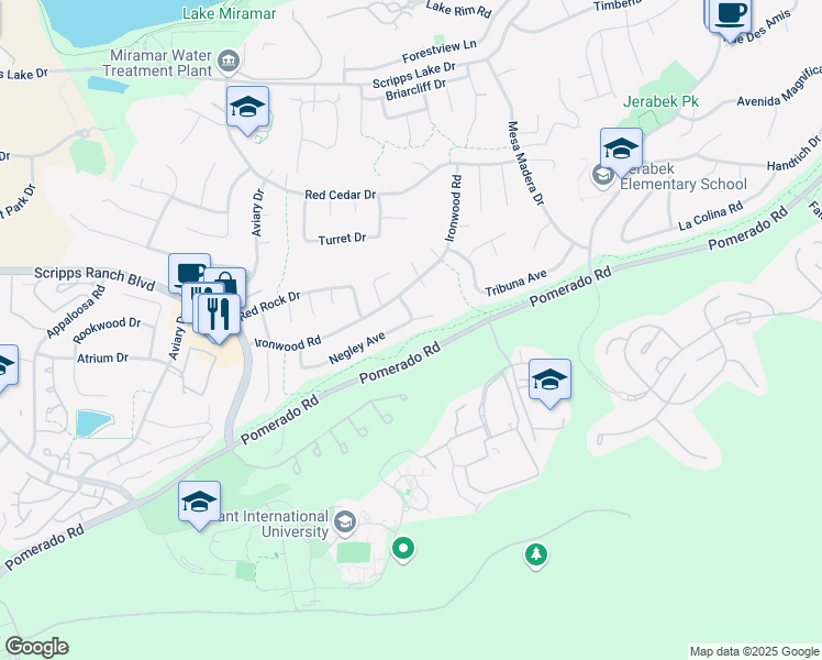 map of restaurants, bars, coffee shops, grocery stores, and more near 11131 Negley Avenue in San Diego