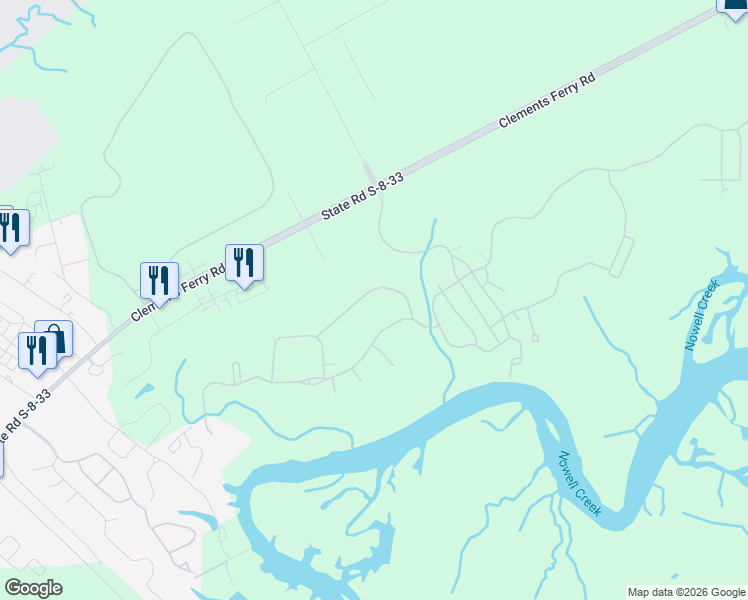 map of restaurants, bars, coffee shops, grocery stores, and more near 444 Elfes Field Lane in Charleston