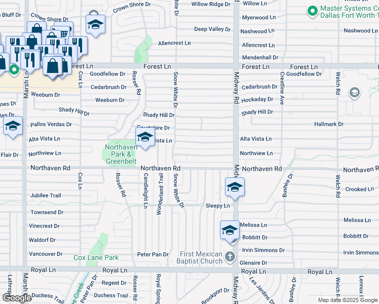 map of restaurants, bars, coffee shops, grocery stores, and more near 4044 Alta Vista Lane in Dallas