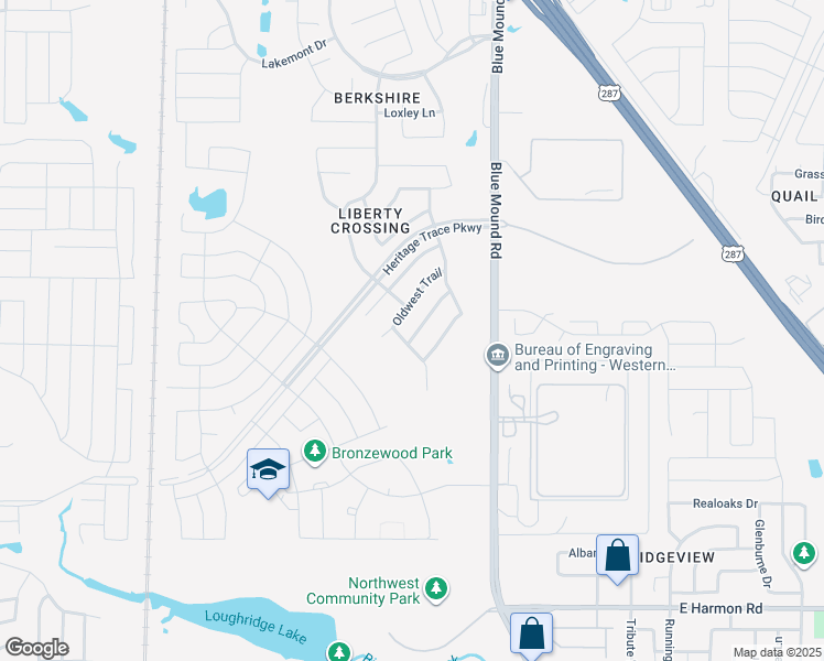 map of restaurants, bars, coffee shops, grocery stores, and more near 9229 Conestoga Drive in Fort Worth