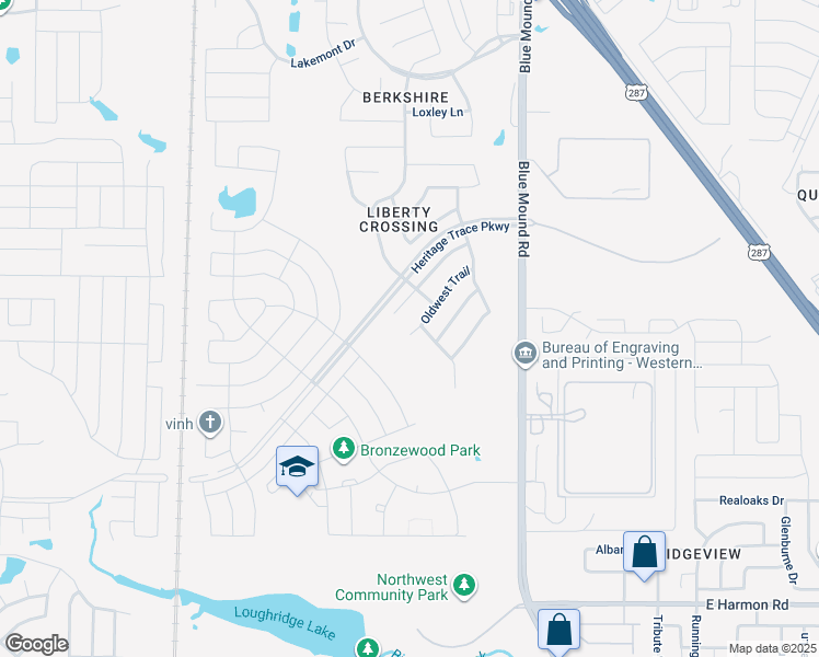 map of restaurants, bars, coffee shops, grocery stores, and more near 9121 Oldwest Trail in Fort Worth