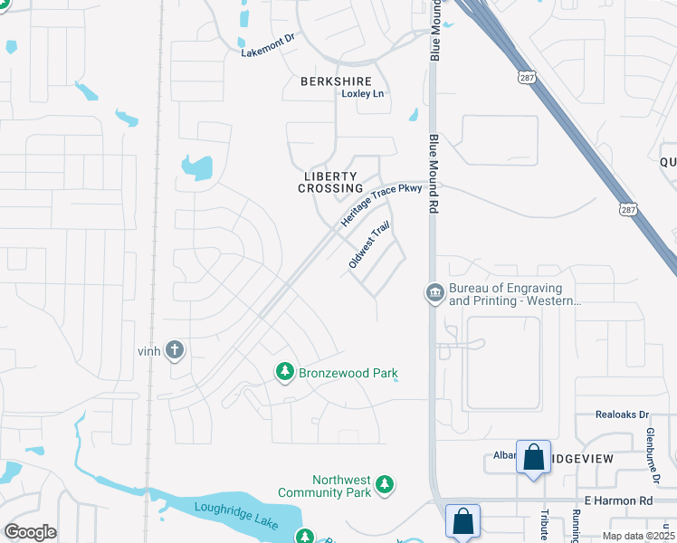 map of restaurants, bars, coffee shops, grocery stores, and more near 9121 Oldwest Trail in Fort Worth