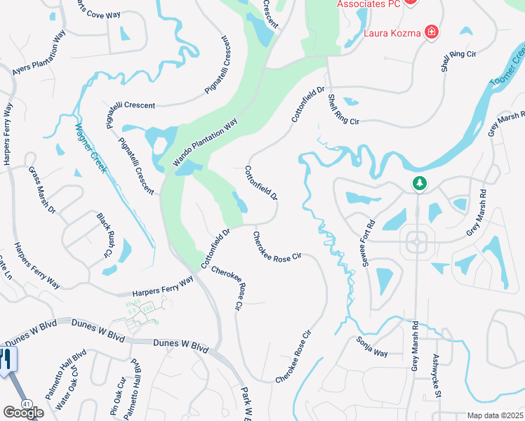 map of restaurants, bars, coffee shops, grocery stores, and more near 3214 Cottonfield Drive in Mount Pleasant