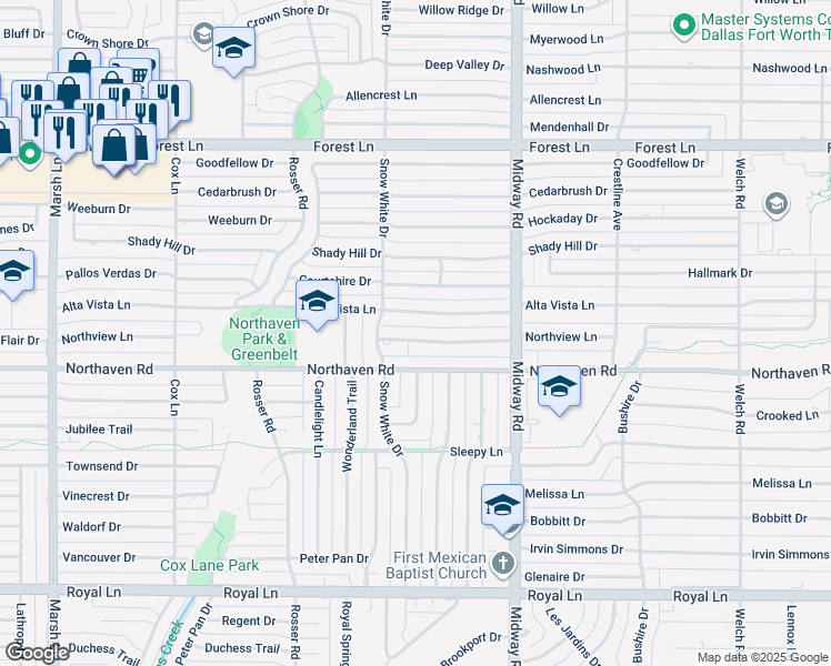 map of restaurants, bars, coffee shops, grocery stores, and more near 4044 Alta Vista Lane in Dallas