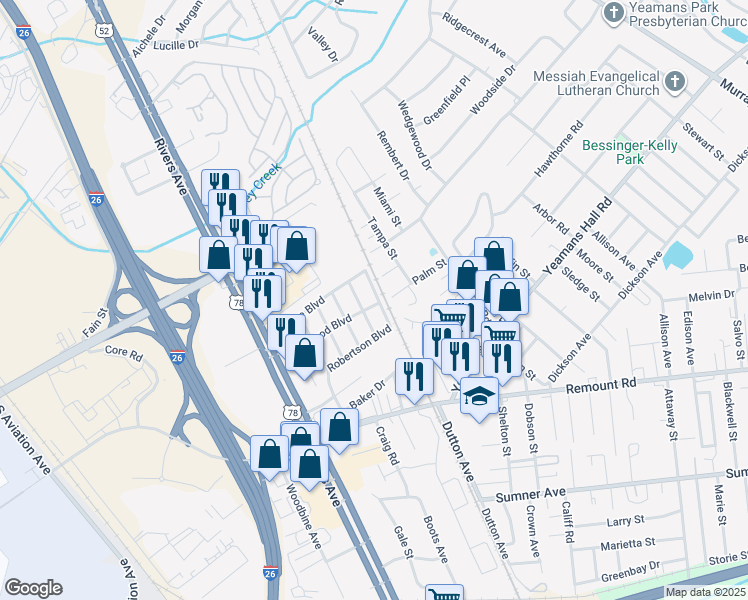 map of restaurants, bars, coffee shops, grocery stores, and more near 5871 Kirkwood Avenue in North Charleston