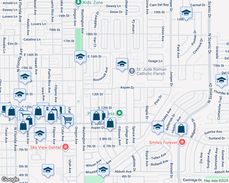 map of restaurants, bars, coffee shops, grocery stores, and more near 1333 Filmore Avenue in Alamogordo