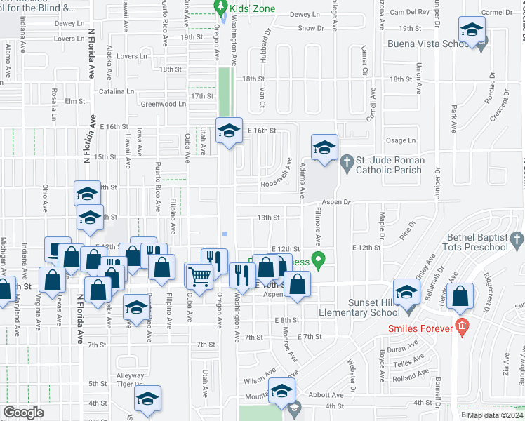 map of restaurants, bars, coffee shops, grocery stores, and more near 1500 Aspen Drive in Alamogordo