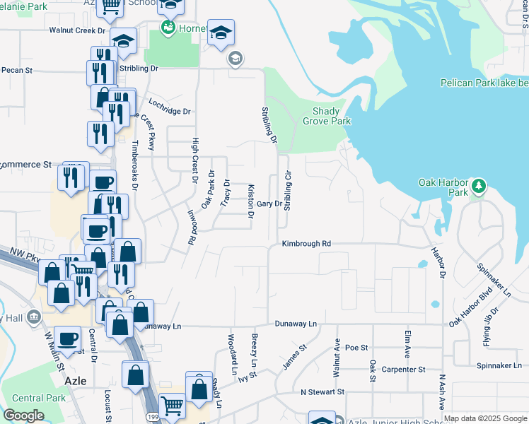 map of restaurants, bars, coffee shops, grocery stores, and more near 629 Madeline Court in Azle