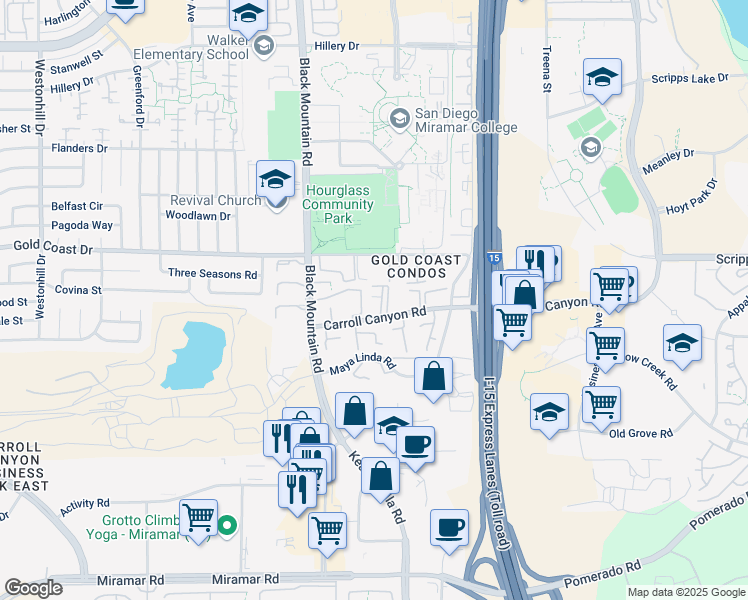 map of restaurants, bars, coffee shops, grocery stores, and more near 9546 Carroll Canyon Road in San Diego