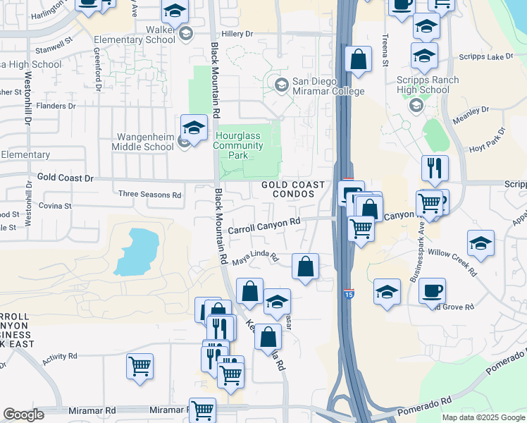 map of restaurants, bars, coffee shops, grocery stores, and more near 9516 Carroll Canyon Road in San Diego