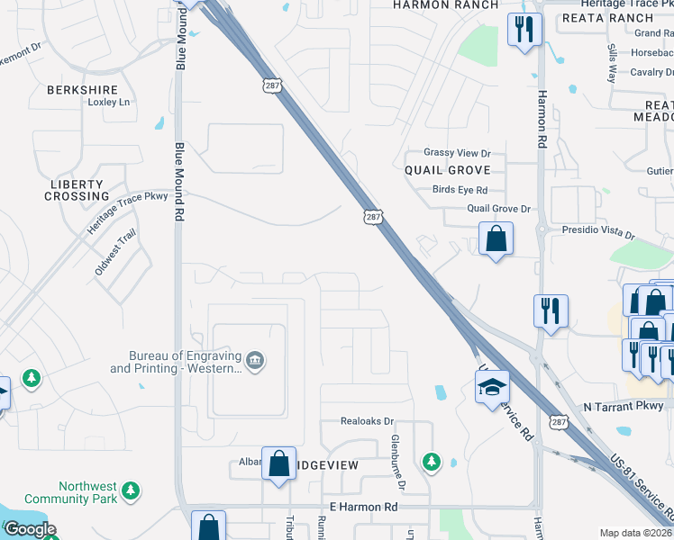 map of restaurants, bars, coffee shops, grocery stores, and more near U.S. 81 in Fort Worth