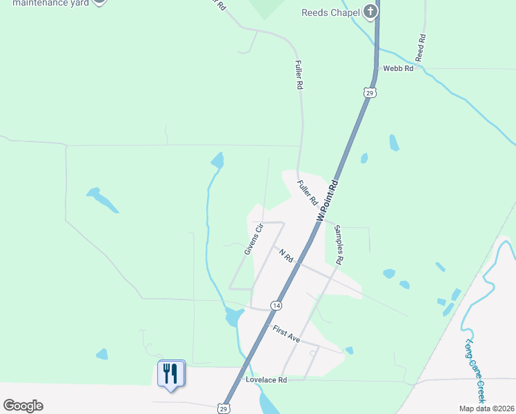 map of restaurants, bars, coffee shops, grocery stores, and more near 212 Givens Circle in West Point