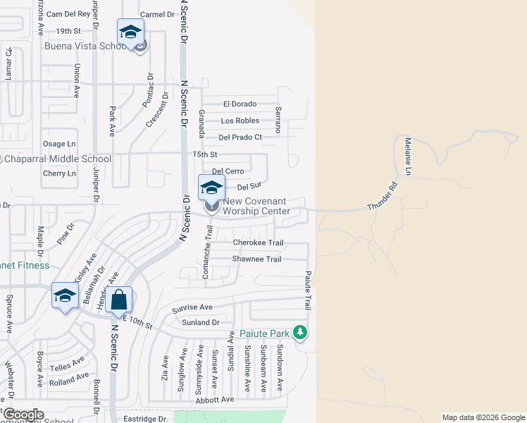 map of restaurants, bars, coffee shops, grocery stores, and more near 3109 Thunder Road in Alamogordo