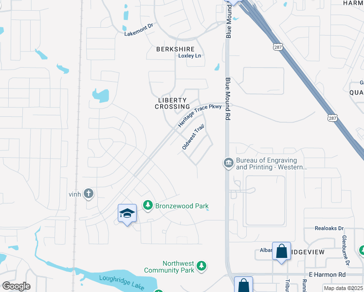map of restaurants, bars, coffee shops, grocery stores, and more near 9121 Oldwest Trail in Fort Worth