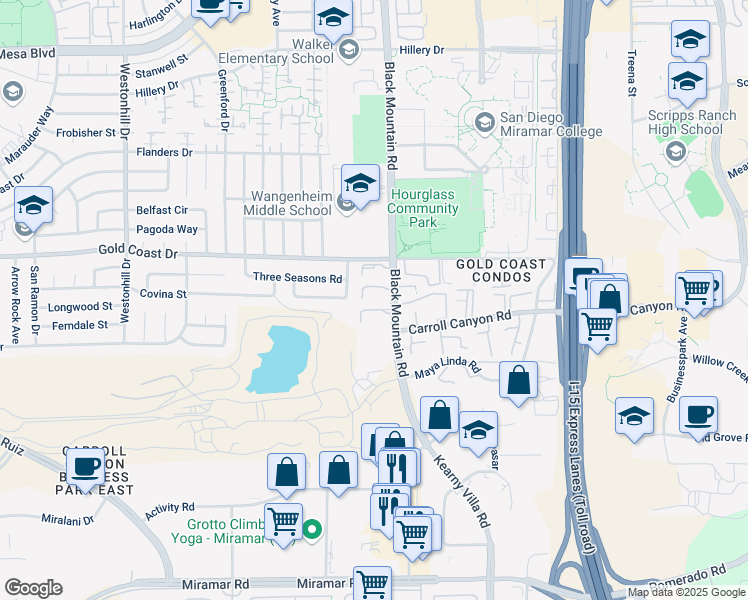 map of restaurants, bars, coffee shops, grocery stores, and more near 10232 Black Mountain Road in San Diego