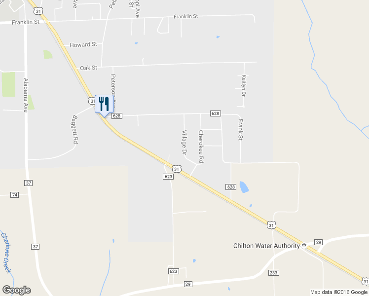 map of restaurants, bars, coffee shops, grocery stores, and more near 399 Village Drive in Thorsby