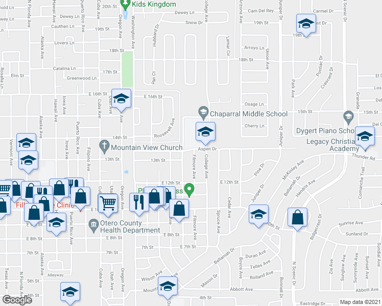 map of restaurants, bars, coffee shops, grocery stores, and more near 1333 Filmore Avenue in Alamogordo