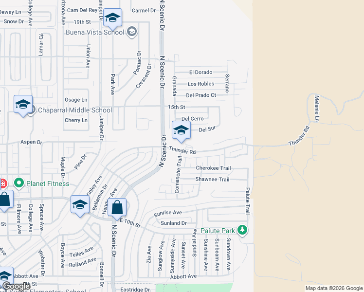 map of restaurants, bars, coffee shops, grocery stores, and more near 3001 Thunder Road in Alamogordo