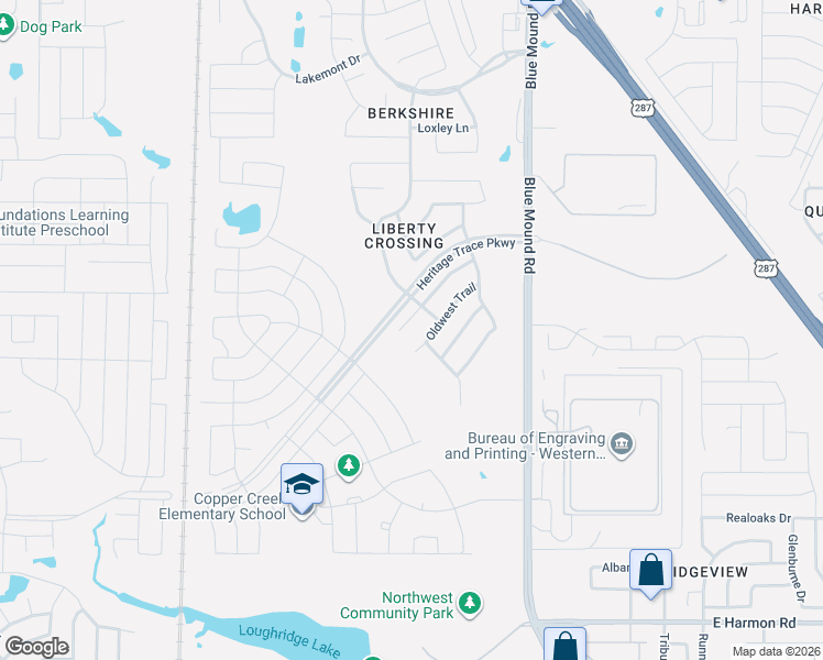 map of restaurants, bars, coffee shops, grocery stores, and more near 9121 Oldwest Trail in Fort Worth
