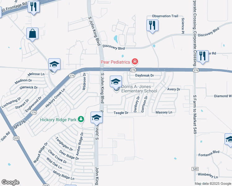 map of restaurants, bars, coffee shops, grocery stores, and more near 2051 Trail Glen Drive in Rockwall