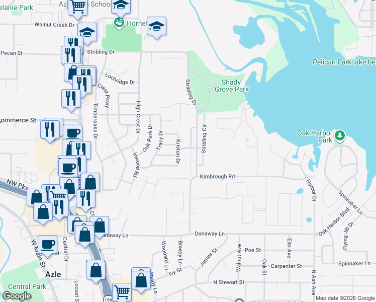 map of restaurants, bars, coffee shops, grocery stores, and more near 633 Madeline Court in Azle