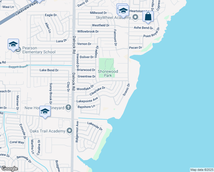 map of restaurants, bars, coffee shops, grocery stores, and more near 9021 Clearlake Drive in Rowlett