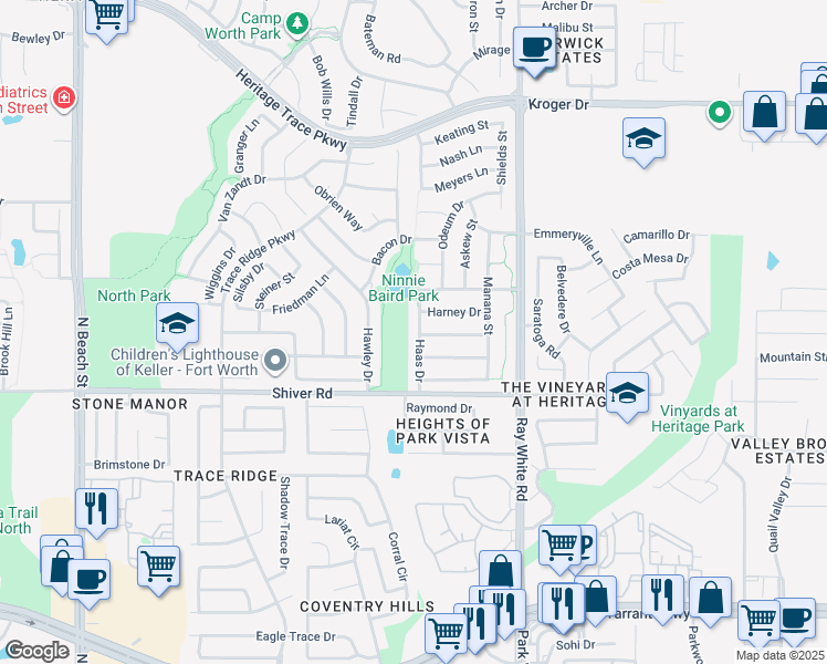 map of restaurants, bars, coffee shops, grocery stores, and more near 9001 Haas Dr in Fort Worth