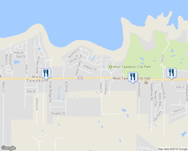 map of restaurants, bars, coffee shops, grocery stores, and more near 1030 Texas 276 in Quinlan