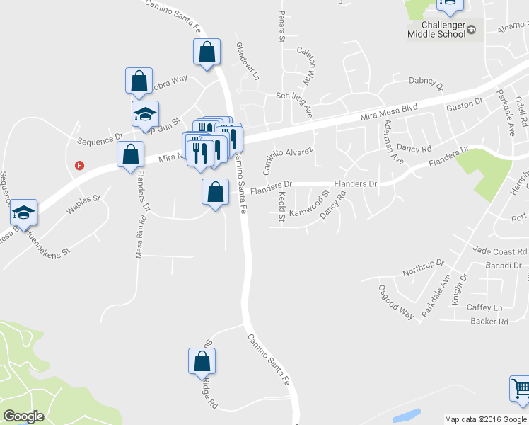 map of restaurants, bars, coffee shops, grocery stores, and more near 7277 Kamwood St in San Diego
