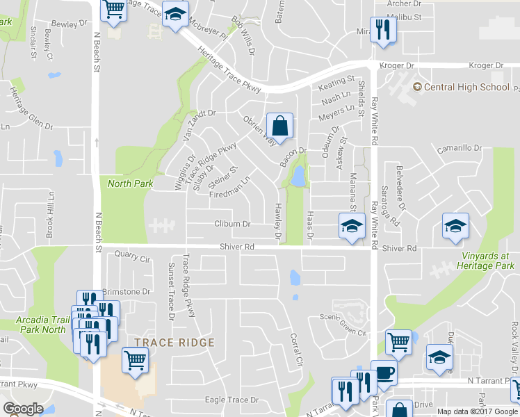 map of restaurants, bars, coffee shops, grocery stores, and more near 9017 McFarland Way in Fort Worth